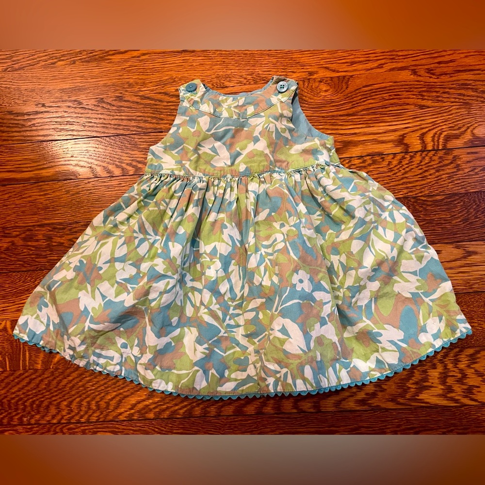 Baby GAP Green & Blue Floral Cotton Pinafore Sun Dress Size 3-6 Months